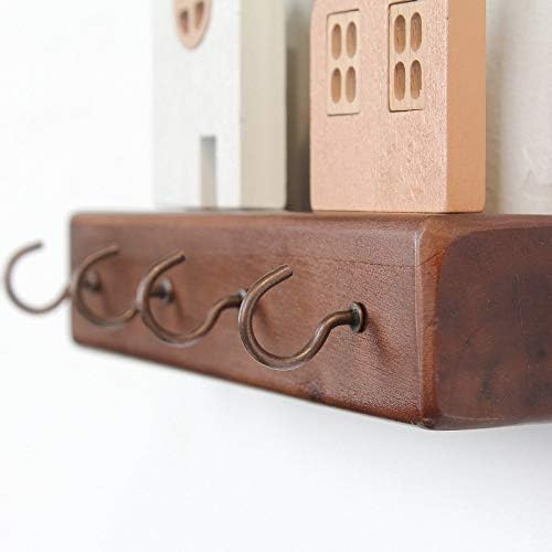 OCIOLI Key Holder Wood Wall MountedKey Rack Organizer with 4 Hooks for Entryway, Kitchen, Office (Brown)