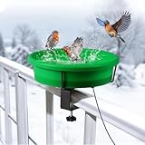 HRAYLTOP Deck Mounted Heated Bird Bath for Outdoors for Winter, 75W Heated Bird Baths with Detachable Power Cord,Thermostatic Control Available All Seasons for Garden Yard Patio Lawn（Green）