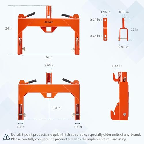 Garvee 3-Point Quick Hitch with 2" Receiver & Versatile Top Adapter – Category 1 Compatible, No Bushing Needed, 3000 Lbs Lift Capacity, 5-Level Adjustable Bolt & Reinforced Rib Design for Tractors by Garvee - Image 3