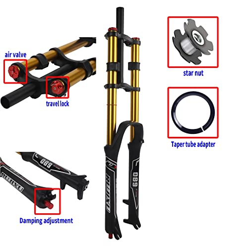 Mzpwjd 26 27.5 29 Inch Mountain Bike Forks Disc Brake Rebound Adjust Mtb Quick Release Travel 135Mm Air Suspension Dh Bicycle Taper 1-1/2" Straight 1-1/8" (Color : Gold, Size : 29") #TOP1