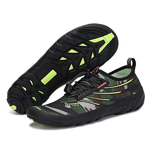 SAGUARO Mens Water Shoes Quick Dry Sports Water Shoes Barefoot Athletic Hiking Aqua Shoes Swim Shoes Diving Surf Shoes Kayak Shoes Pool Walking Water River Shoes, Camo Green 11.5 Women/10 Men