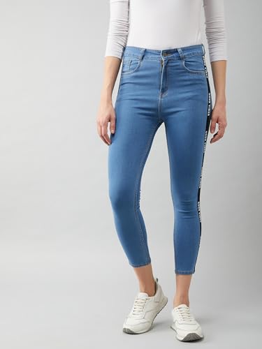 Image of Miss Chase Women's Skinny High Rise Cropped Fringed Hemline Detailing Stretchable Denim Jeans