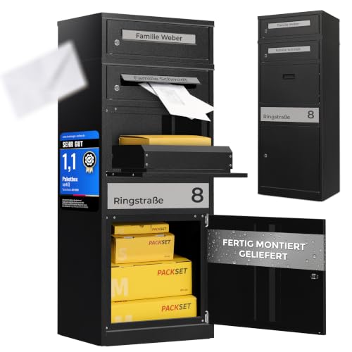 SortiQ Paketbox|XXL Paketfach|2 Briefkästen|Starkregentest|fertig montiert