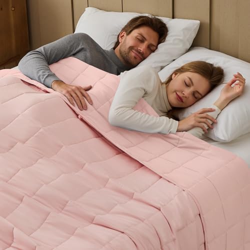 Image of Pink Weighted Blanket for Adults 20lbs, 80 inchx87 inch, King Size Cooling Heavy Throw Blanket for 180-220lbs, Microfiber Soft Thick Big Blankets Weighted Comforter Gift for Sleeping