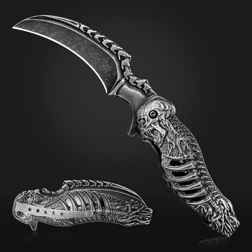 YEESOOM Folding Skull Pocket Knife, Cool Pocket Knife for Men with Awesome Skull Carvings, EDC Cool Knife with Liner Lock, Gift for Men, Collector of Knives Series