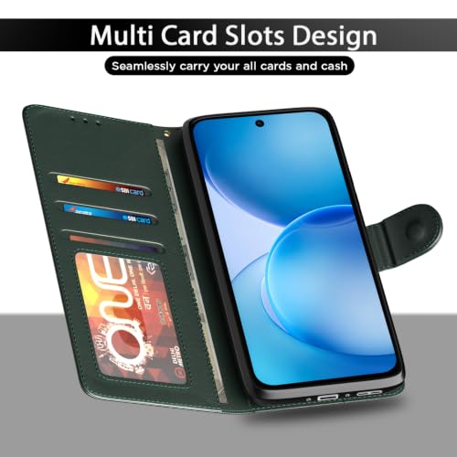 Image of Pikkme Flip Cover for Oppo Reno 16c 5G Leather Finish | Inside TPU with Card Pockets | Wallet Stand and Shock Proof | Complete Protection Flip Case (Green)