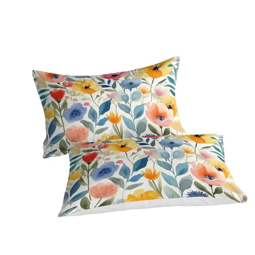 Housse de couette fleurs aquarelle 3D en microfibre 140x200 cm avec taie d'oreiller
