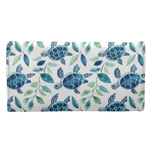 Image of AFPANQZ Womens Wallets, Leather Trifold Multi Card Holder Slots Wallet, Turtle Leaf Print Elegant Clutch Phone Holder Zip Inner Pocket Multi-Cards Slots Large Travel Wallet
