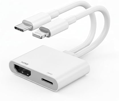 [MFi Certified] USB-C and Lightning to HDMI Adapter for iPhone, 4K@60Hz Sync Screen Apple to Digital AV Adapter with 100W Charging Port for iPhone 17/16/15/iPad/MacBook to HDTV/Projector/Monitor