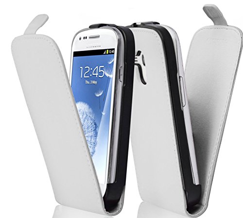 cadorabo Coque pour Samsung Galaxy S3 Mini en ALBÂTRE Blanc - Housse Protection en Style Flip en Similicuir Lisse - Etui Poche Folio Case Cover