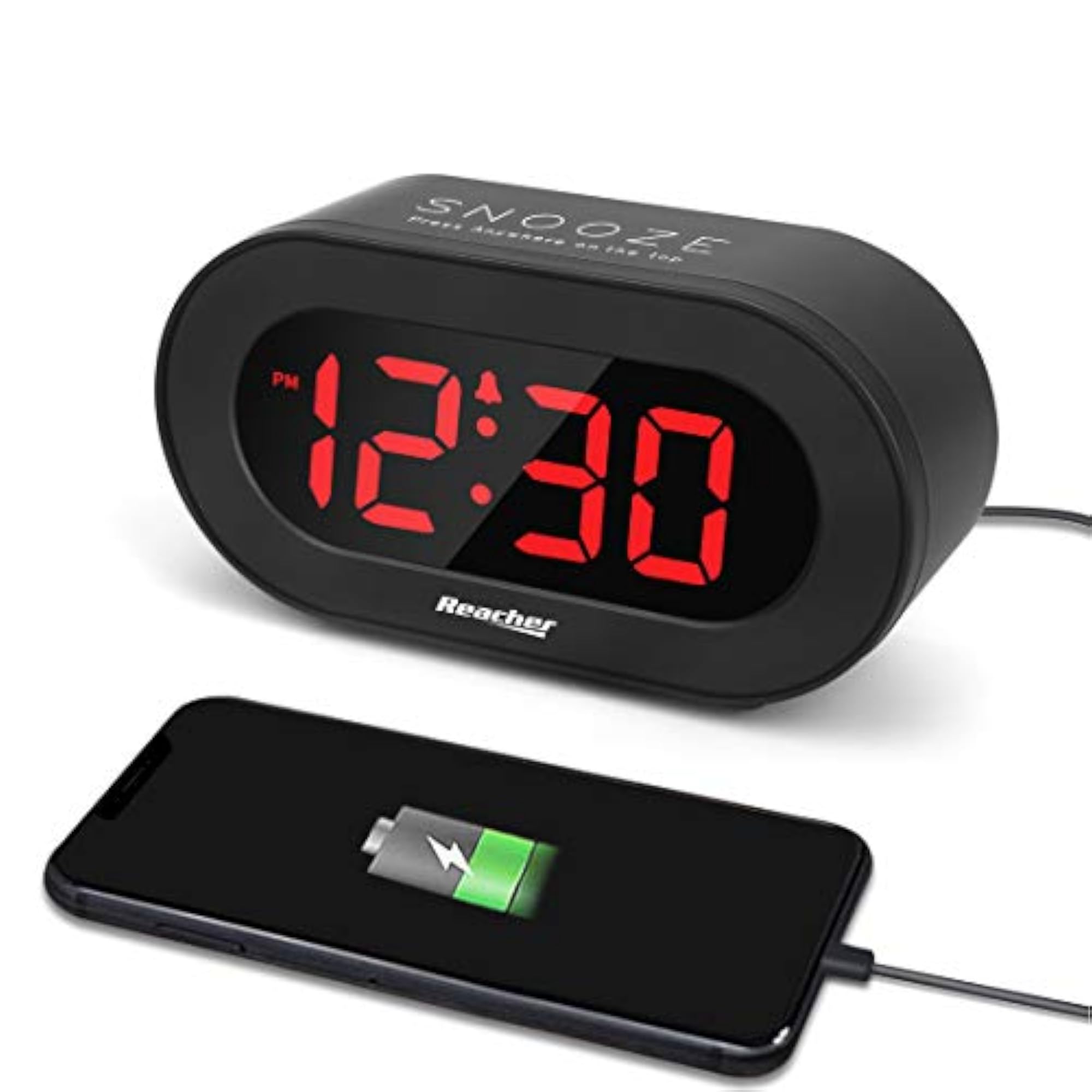 Small LED Digital Alarm Clock with USB Charger