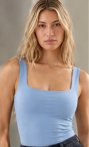 Image of SIGHTBOMB Microfiber Ultra Soft Feather Touch Seamless Front SOFTLINE Square Neck Double Layered Support Spaghetti Tank TOP for Women