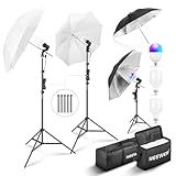 NEEWER 400W Photography Lighting Kit, Incandescent Equivalent Studio Kit, (2) Black Umbrellas, (2) White Umbrellas, (2) 24W LED Light Bulbs, (1) 27w RGB LED Light Bulb, for Photography Lighting, NK501