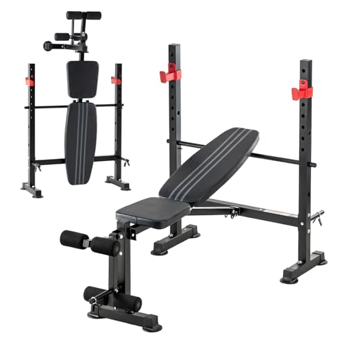 Image of NEWBULIG Adjustable Weight Bench Set, 650 LBS Foldable Bench Press | Heavy Duty Full Body Strength Training Set with Leg Extension & Curl, Barbell Rack, for Home Gym