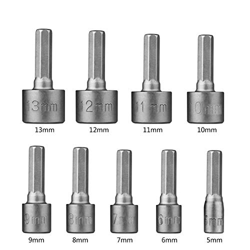 HPHOPE 9 Pcs Socket Spanner Set 5-13mm Socket Bit Adapter 1/4 Inch Hex Shank, Suitable for Hand Drills, Electric Drills and Screwdrivers - Image 5