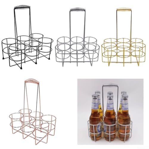 Soporte para botellas de cerveza con 6 compartimentos, plegable, hierro
