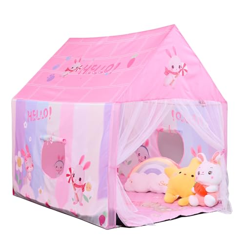 Image of Naibrxh Kid Tent with Mat, Star Lights - Princess Tent for Girls Toy Toddler for Indoor &Outdoor Imaginative Games Playhouse Pink Sizes 47×46.8×38.1In (Rabbit) Washable