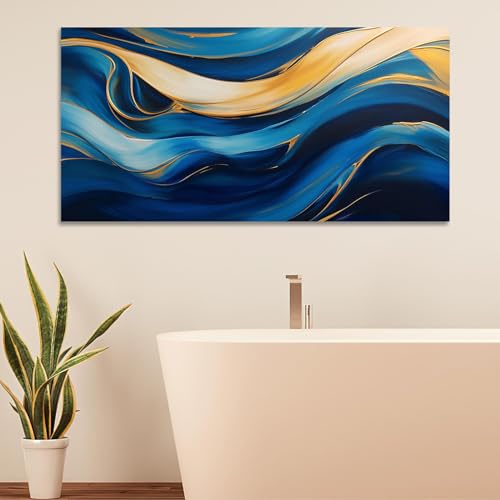 Toile murale dorée et bleue abstraite pour sublimer le design d'un salon chic