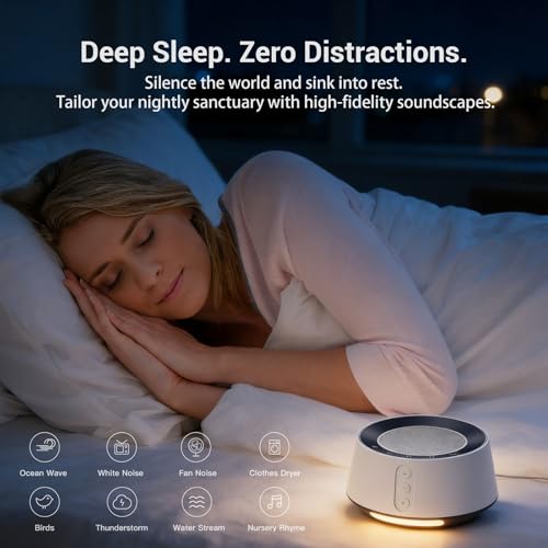 Image of White Noise Machine with Night Light - 20 Soothing Sounds, 10 Color Lights, 5 Timer Settings & Memory Function, Portable Sleep Sound Machine for Baby Nursery, Kids & Adults, Zebra Wood