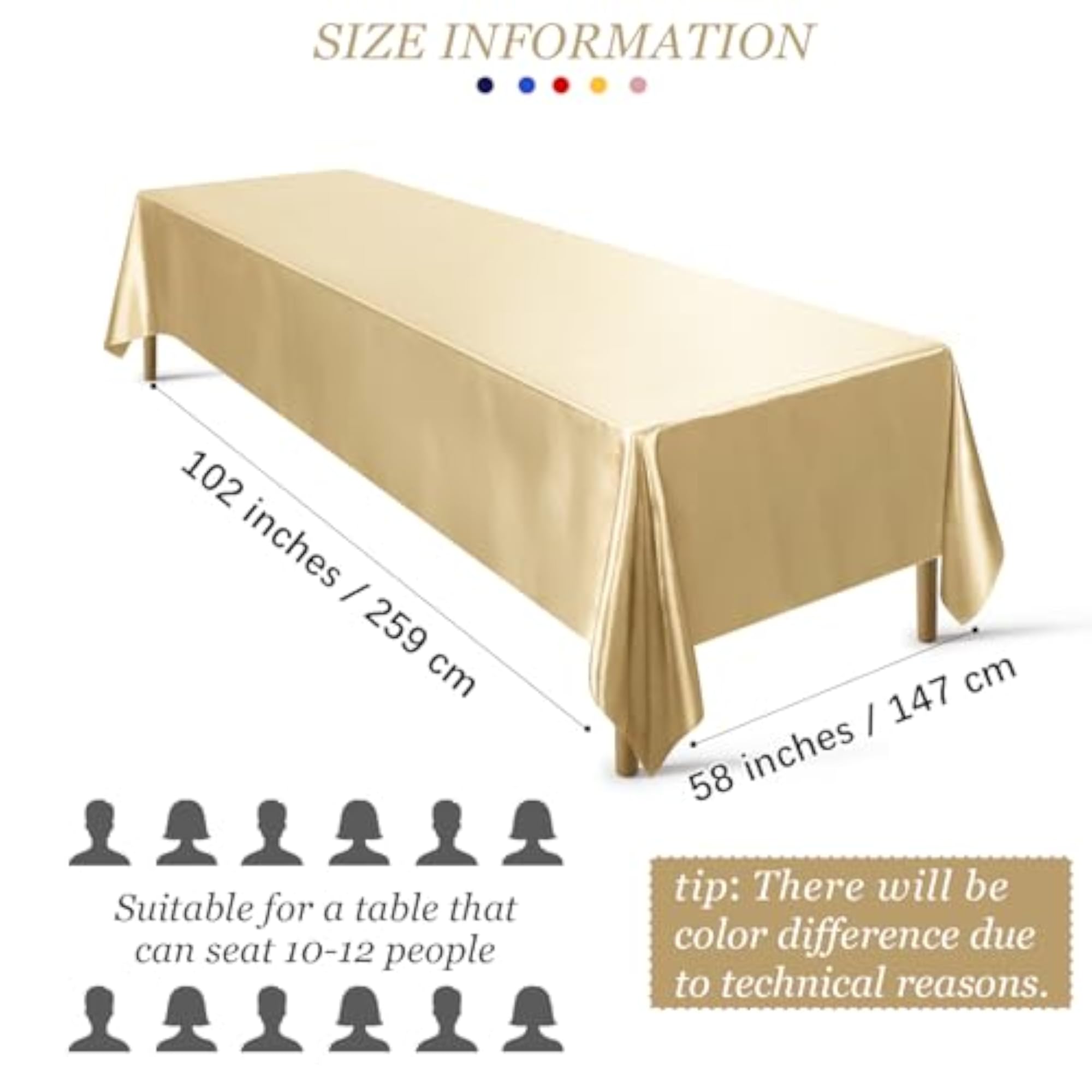 Satin Party Tablecloth Table Cover, 58 x 102 Inches