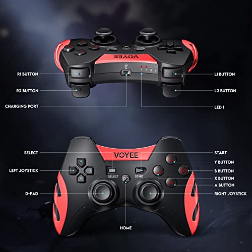 Image of VOYEE WE-07P Wireless PC Controller, Game Controller for PC PS3 PS2 Dualshock Joystick for Laptop PC Gaming, Wireless PC Gamepad (Red)
