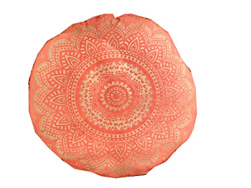 32" Gold Mandala Barmeri Large Floor Pillow Cover Cushion Meditation Seating Ottoman Throw Cover Hippie Decorative Zipped Bohemian Pouf Ottoman Poufs, Pom Pom Pillow Cases (Orange, 32 Inch Round) #TOP7