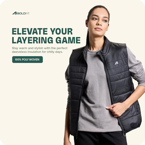 Image of Boldfit Sleeveless Jacket For Women Puffer Jacket For Women Winter Wear Winter Jacket High Neck Jackets For Women Insulated Winter Jacket For Women Monsoon Winter Wear For Women Jacket
