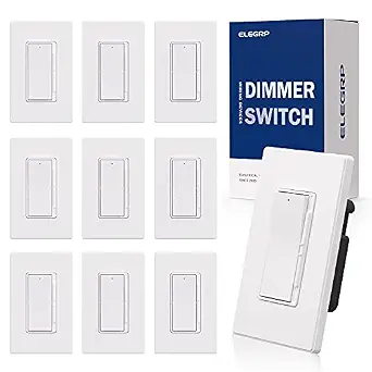 ELEGRP Dimmer Light Switch for 300W Dimmable LED/CFL and 600W Incandescent/Halogen Bulbs, Single Pole/3-Way, White, 10 Pack