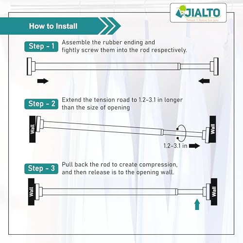 Image of JIALTO 105 Cm To 175 Cm Multifunctional Adjustable Rod | Extendable Shower Curtain Tension Rod Non-Drilling for Wall Anti-Skid Spring Pull | Door Curtain & Bathroom Pipe Rods (SILVER PACK Of - 2)
