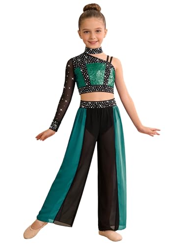 Tenue de danse lyrique pour filles extensible et fluide avec sequins brillants