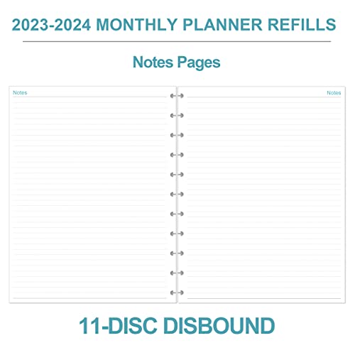 2023-2024 Monthly Planner Refill, 18 Months Refill Planner Runs From July 2023 To December 2024, 11-Disc Discbound Refill Calendar, Two Pages Planner Refills With Tabs, Letter Size, 8.5" X 11", Leaf #TOP5