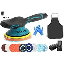 Cordless Car Buffer Polisher,Polishing Machine with 2pcs 12V Battery-Polisher with 6 Variable Speed Car Polishing Dual Action Car Buffer Polisher with Gloves Apron