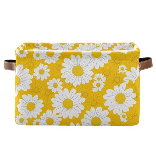PaChyLuu Yellow Daisy Storage Basket Bin Canvas Fabric Organizer Toys Basket with Handles for Home Office Nursery, Clothes, Gifts, 1 Pcs