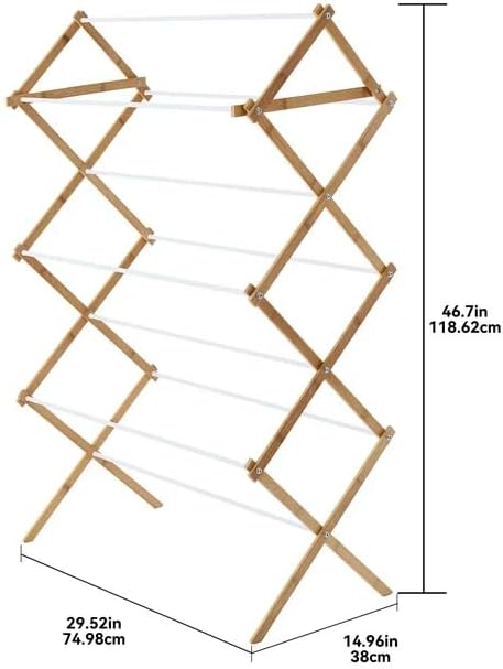 Vista 4 de Estante de secado plegable de bambú plegable para secar ropa, toallas, mantas y prendas delicadas