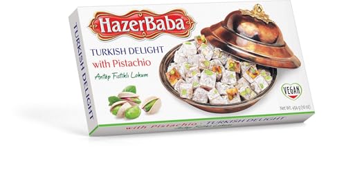 Hazer Baba Turkish Delight Pistachio Candy, Gourmet Snack Box, Traditional, Vegan Snack, Turkish Lokum, Unique Sweets, Loukumi, Delicias Turcas, Halal, Kosher, 16oz (454g)