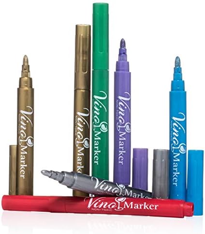Vino Marker Wine Glass Pens Washable Drink Markers - Perfect For Holiday Parties, Home Bar Accessories, Bachelorette Party Favors, Wine Tasting Decorations or Any Event (7 Pack)