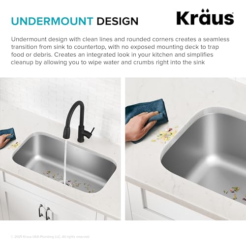 Image of KRAUS Premier 31 1 /2-inch Undermount Single Bowl 18-Gauge Stainless Steel Kitchen Sink with WasteGuard Continuous Feed Garbage Disposal, KBU14-100-75MB