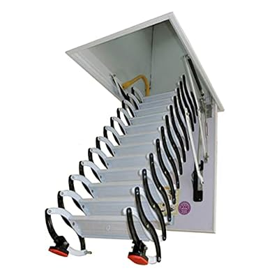 Compact Step Ladder Attic Ladder Telescopic Ladder Multi-Purpose Folding Ladder Home Semi-Automatic Folding Ladder with Ladder Hooks Thickened