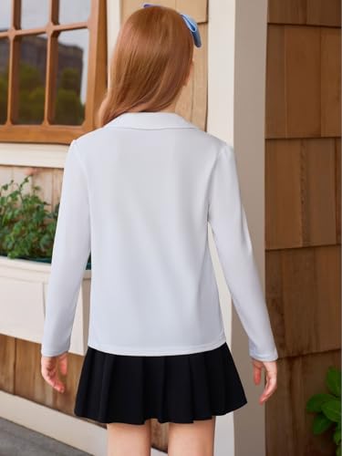 Haloumoning Girls Long Sleeve Polo Shirts Kids Peter Pan Collar School Uniform Shirts Cute Tops 5-14Y4