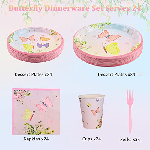 Butterfly Party Supplies, Butterfly Party Decorations, Butterfly Plates, Napkins, Cups, Forks,Total 120 Pieces Serve 24 Party Supplies For Girls' Birthday, Baby Shower, Bridal Shower, Wedding #TOP2