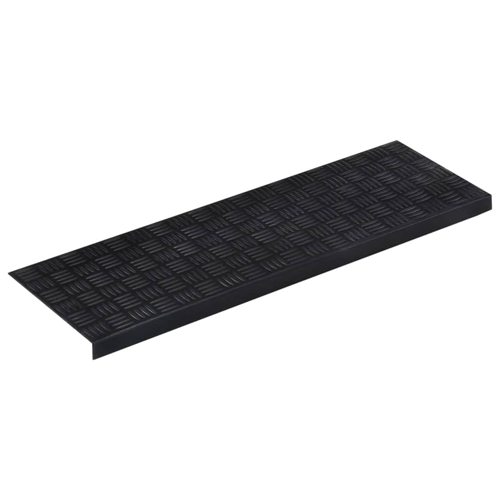 Alfombrillas para escaleras, 5 unidades, color negro, 25 x 75 cm, 4 mm, de goma, diseño moderno, superficie de rodadura antideslizante, fácil de limpiar, para interiores, exteriores y
