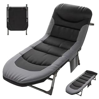 Cozykimo Letto da Campeggio Regolabile, Lettino Pieghevole Con Materasso, per Interni ed Esterni, Sdraio Pieghevole, per il Trasporto (Nero)