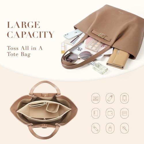 Image of Missnine Large Work Tote Bag for Women with Felt Organizer Insert, Designer Handbags Pu Leather Weekender Bag for Travel