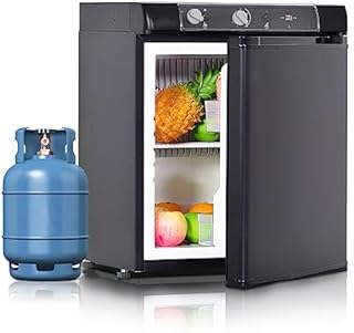 Techomey 3 Way Fridge Camping 40L, Gas Fridge for Caravan 12V 240V LPG, Gas Fridge Camping for Motorhome, Truck, Car, Quiet, Black