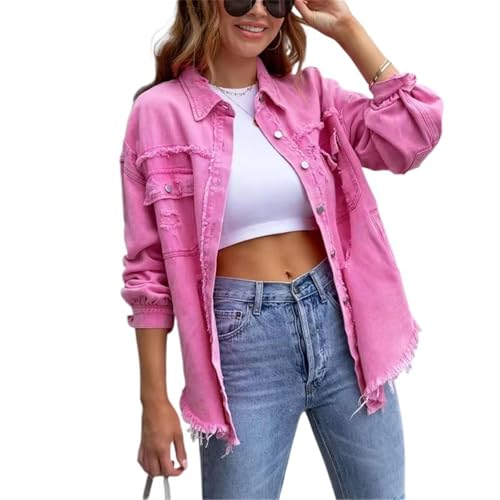 Manteau femme bouton devant veste en jean rouge rose cardigan décontracté