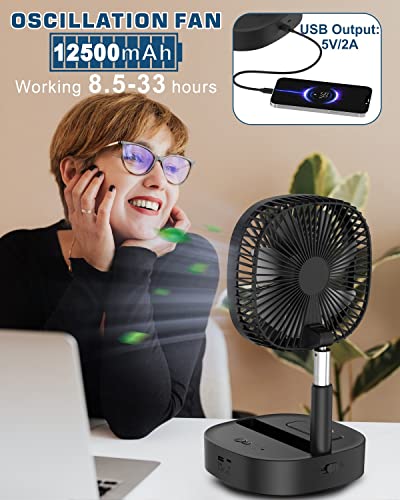 Brocoon Desk And Floor Fan, 12500 Mah Black Portable Fan Adjustable Height 14.6"-40.2", Table Fan With 4 Speed, Usb, Timing, Oscillating Fan For Office Home Outdoor Camping Travel Fishing #TOP3