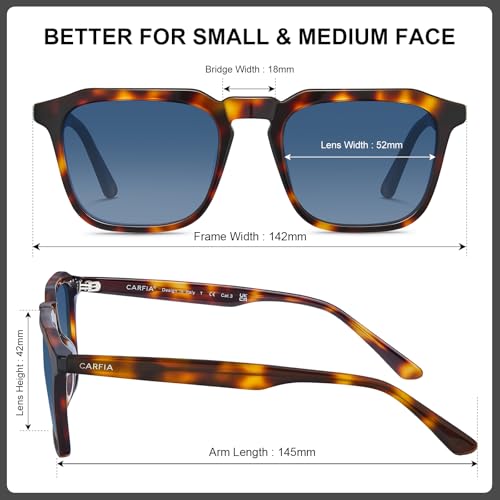 Image of CARFIA Retro Sunglasses for Men Polarized UV400 Protection, Hand-crafted Acetate, 60s Style Square Cool Sun Glasses