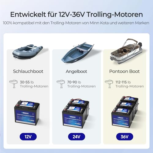 Renogy 12V 100Ah Trolling Motoren LiFePO4 Lithium Batterie mit Bluetooth, 150A BMS 6000+ Zyklen Deep-Cycle-Batterien, 12V Solarbatterie 100Ah Akku für Trolling-Motor, kabinen, Marine, Wohnmobile, IP67