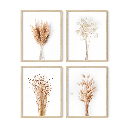 HAUS AND HUES Flower Wall Decor - Set of 4 Floral Wall Art, Flower Wall Art, Floral Pictures Wall Decor (Beige Frame, 11x14)