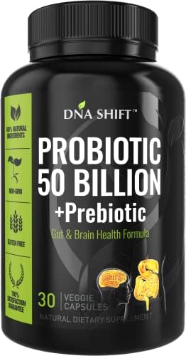 DNA SHIFT Probiotics 50 Billion - 11 Strain Probiotic Prebiotic - Men & Women Probiotic Supplement to best support Digestive and Brain Health, & balance Inflammation - Guaranteed Potency to Expiration